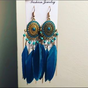 Turquoise Feather Dangling Earrings